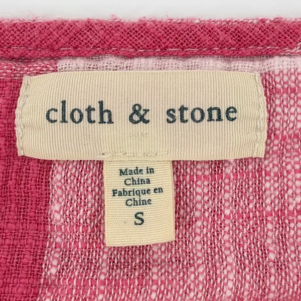 Cloth & Stone Anthropologie Pink Gingham Linen Blend Button Back Top Blouse S - Image 5