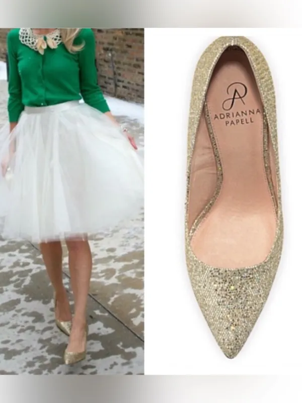 New! ADRIANNA PAPELL Platino Gold Pumps Size 8 Pointed Toe Heels Gold Sparkle - Image 3