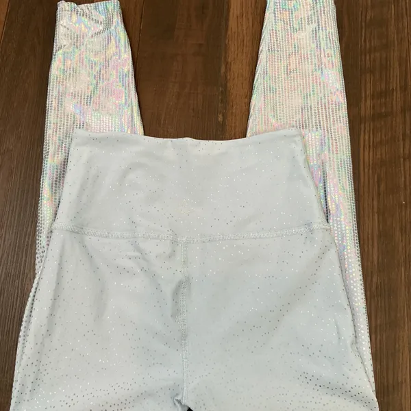 Beyond Yoga Holographic Foil Dot High Waisted Leggings Blue Silver Medium M - Image 4