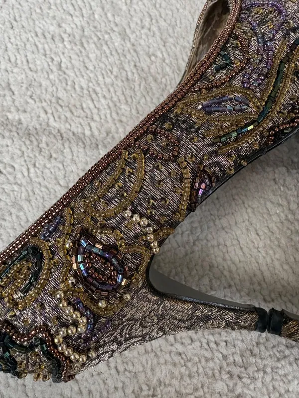 Vintage Valerie Stevens Beaded Paisley Heels Statement / Costume Theatre 7 - Image 6