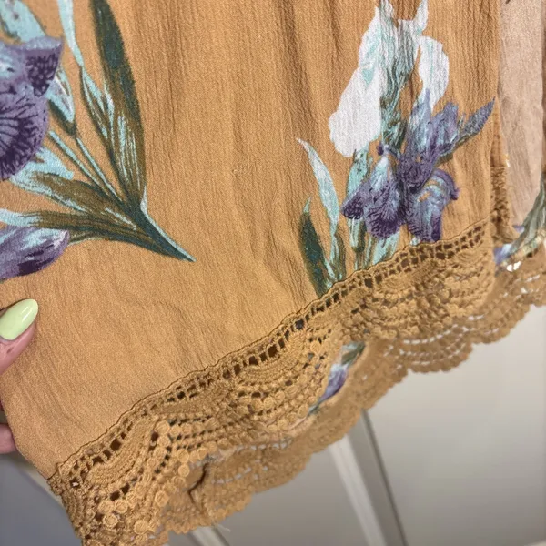 Umgee Mustard‎ Kimono Cardigan Boho Floral Coverup Lace Trim Size XL/1XL - Image 4