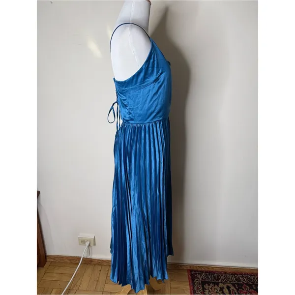 Halara Blue Silky Satin Wrap Front Pleated Skirt Midi Dress NWOT - Image 8