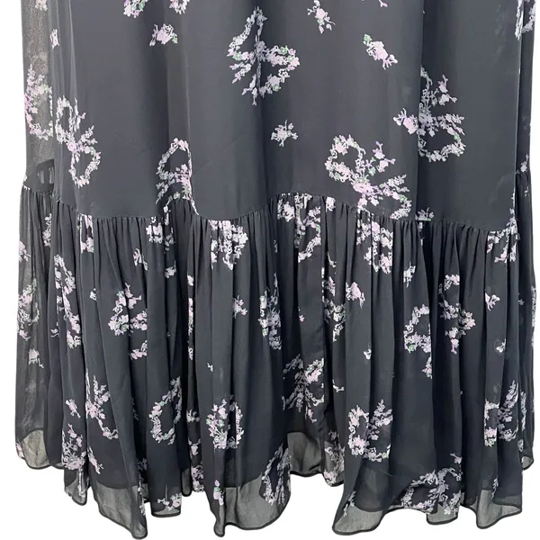 Love Shack Fancy‎ Kover Bow Print Tiered Navy Blue Viscose Maxi Dress Size 8 - Image 13