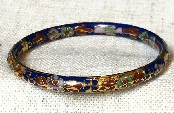 Vintage cloisonné blue hinged bangle bracelet - Image 4