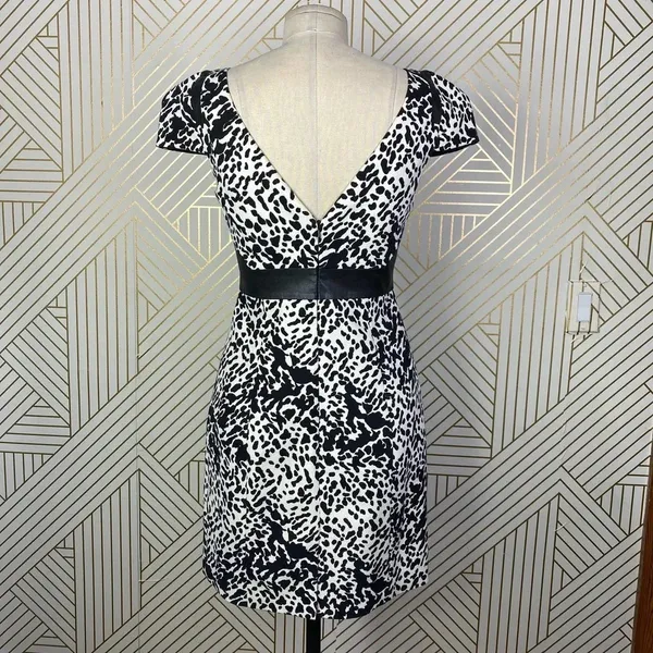 Tibi Animal Print Leather Panel Dress Black Cream Size‎ US 2 - Image 9