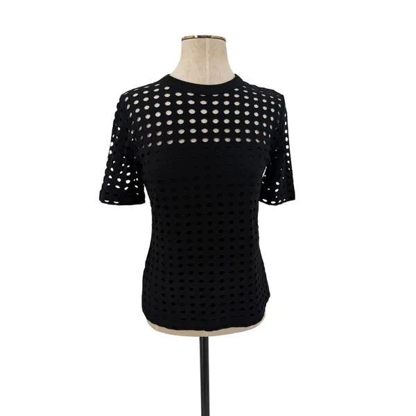 T by Alexander Wang Perforated Cutout Short Sleeve Crew Neck Top Black Size S - Image 3