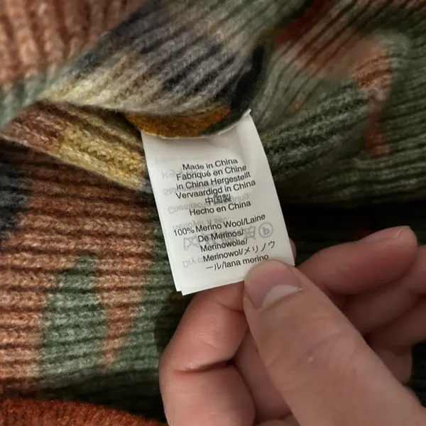 Madewell Merino Wool Bunny Rabbit Camo‎ Print Flare Bell Sleeve Cropped Sweater - Image 6