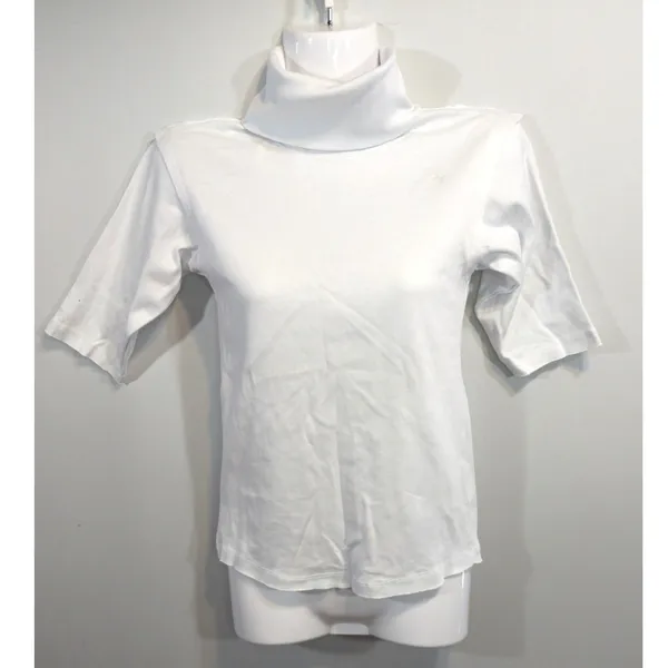 Free People Sunshine White Turtleneck Half Sleeve Fitted Top Womens MED NWT‎ - Image 2