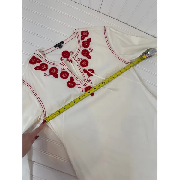 Brooks Brothers White Embroidered Midi Shift Dress Tie Neck Casual Beachy Size 4 - Image 3