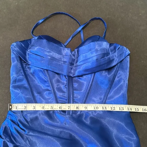 Women’s Blue Full Length Prom Dress CrissCross Straps Leg Slit Size 6 *READ - Image 7