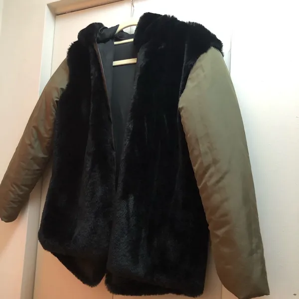 Faux fur detachable linen jacket size M Green Size M - Image 8