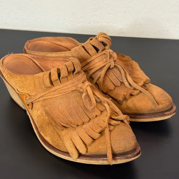 SixtySeven Suede Fringe Mules Womens 40 US 9 9.5 Western Kiltie Pointed Toe - Image 5