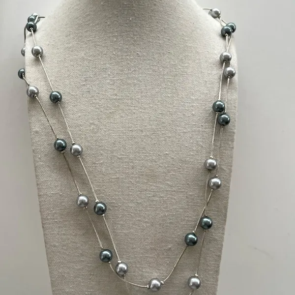 Premier Designs Silver tone metal Crystal bead Black pearl faux Necklace Quality 30” - Image 10