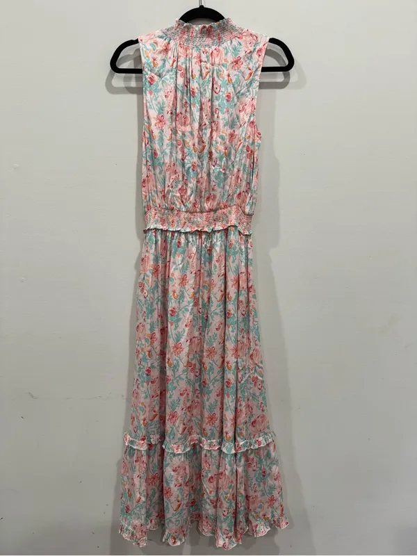 Roller Rabbit Amandine Frida Midi Dress Pink Tassels Smocked Waist Size XS NWOT - Image 7