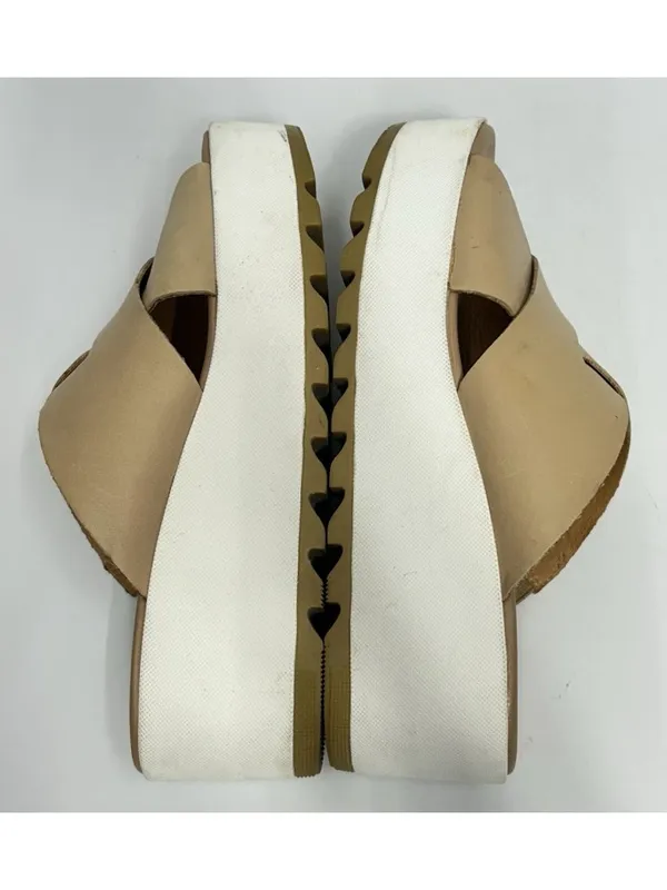 Sorel Cameron Flatform Slide Sandal Women 8.5 Beige Leather Criss Cross Platform - Image 8