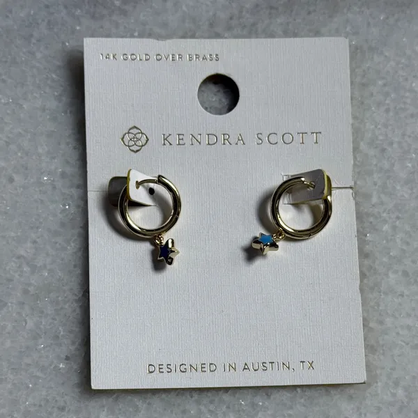 Kendra Scott Kayla Huggie Gold Hoop Earrings Blue Star Charm New - Image 7