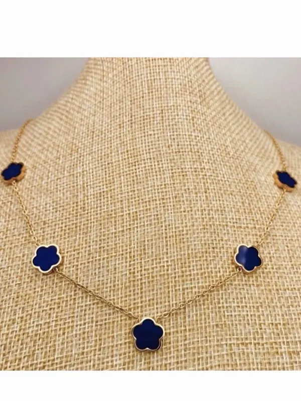 18K Gold Plated Blue Clover Necklace stainless steel Womens jewelry - Image 5