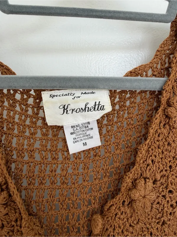 Vintage Crochet Vest in Deep Brown Size M - Image 4