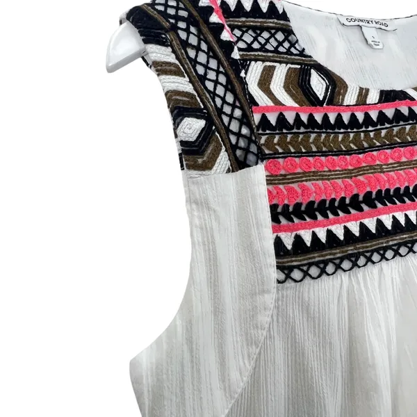 Country Road Bohemian Embroidered Sleeveless Blouse Boho Southwestern‎ Top, Sz S - Image 4