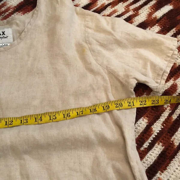 FLAX Jeanne Engelhart Woven Linen Short Sleeve Boho Tunic Shirt Top Blouse Lagenlook Cream Beige - S #cottagecore #hippie #bohemian #indie #hipster Measurement in pics - Image 4