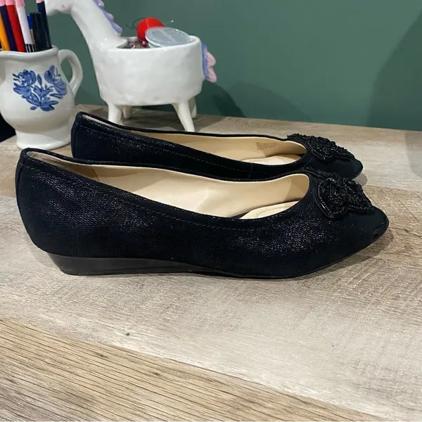 Alex Marie Black Leather Wedge Flats Size 9 - Image 7