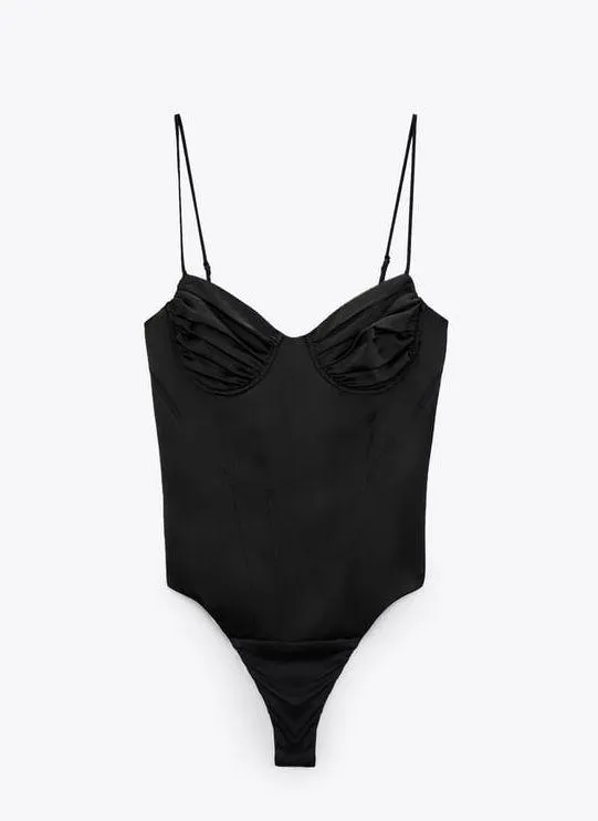 Zara Corsetry inspired black satin effect bodysuit top - Image 2