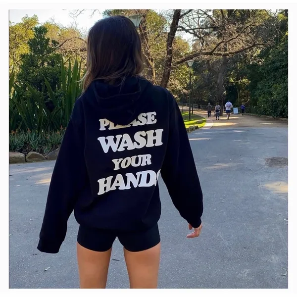 Talentless Womens Please Wash Your Hands Hoodie Black Graphic Sweatshirt Small - Image 2