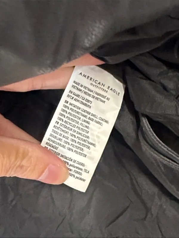 American Eagle AE Chill Puffer Vegan Leather Jacket Coat Zip Button Pockets NWT - Image 9