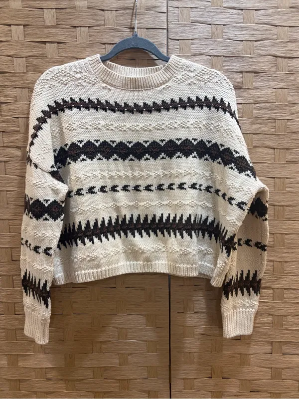Polo Ralph Lauren Cotton / Linen Cream Fair Isle Knit Sweater Brown Pattern S - Image 2