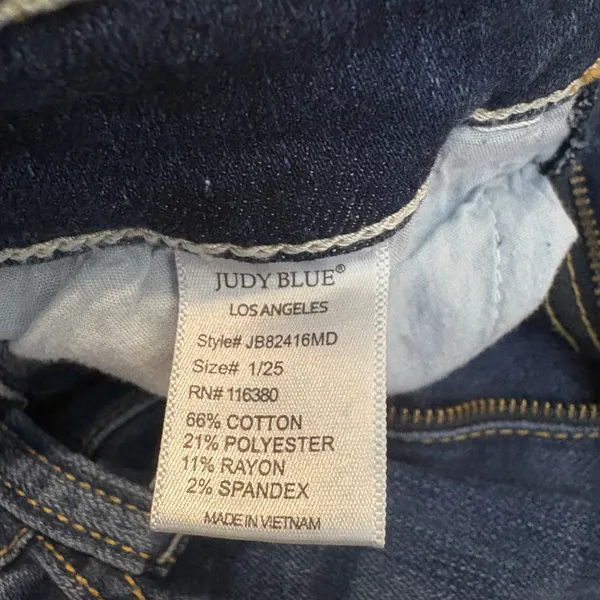 Judy Blue Cropped Boot Cut Jeans Medium Wash Denim Frayed Raw Hem Size 1/25 - Image 6