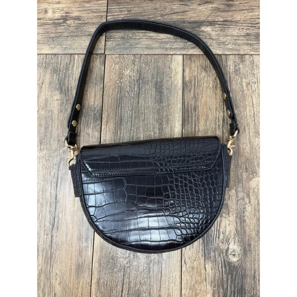 MNG Mango Black Crocodile Embossed Half Moon Shoulder Bag Gold Hardware - Image 4