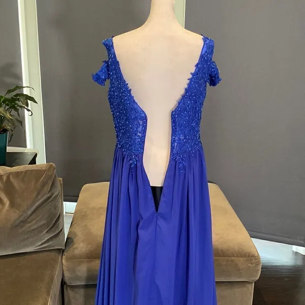 Women’s Blue A-Line Lace Appliqué Bridesmaid Party Dress Leg Slit Size 10 NWT - Image 12