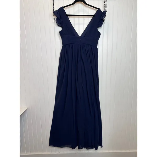 NWOT Lulus Gorgeous Goal Navy Pleated Backless Surplice Maxi Dress Wedding Sz M - Image 4