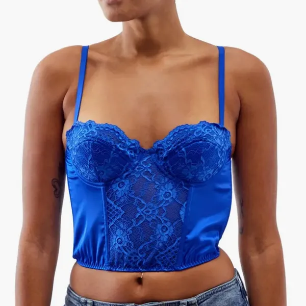 BDG Urban Outfitters Lace and Satin Corset Crop Top NWT Size Medium Royal Blue - Image 2