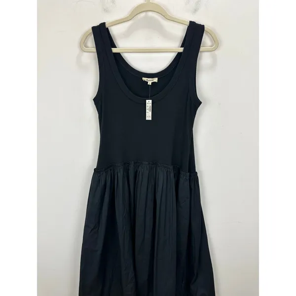 Madewell Mixed Poplin Scoopneck Maxi Dress Cotton A Line Minimalist Black M NWT - Image 8