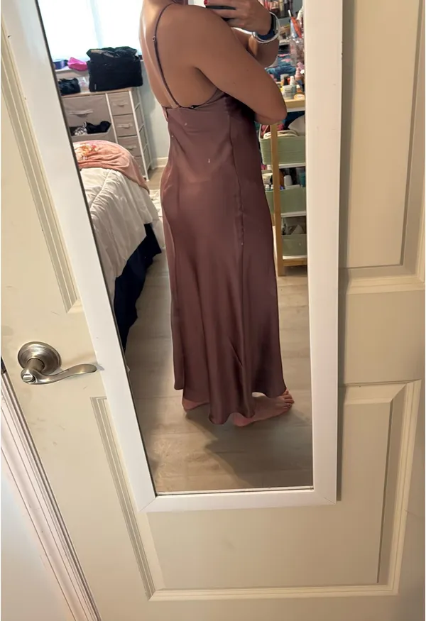 ZARA Brown Satin Dress - Image 2