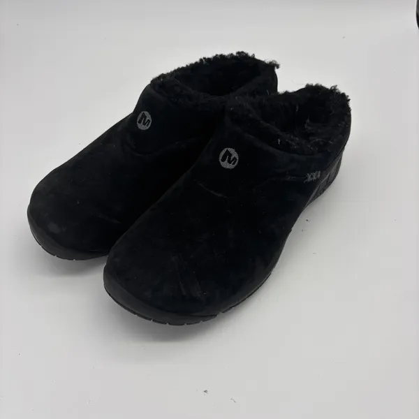 Merrell Encore Ice 4 Black Suede Faux Fur Lined Clogs Mules Women 8 - Image 2