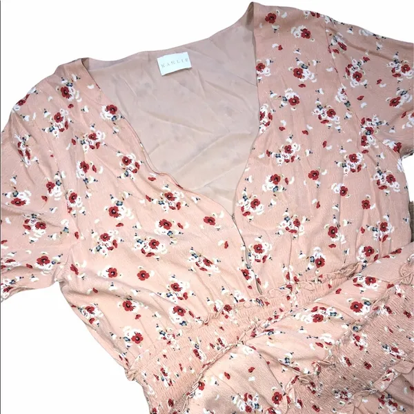 Karlie large peach floral smocked tiered dress - Image 2