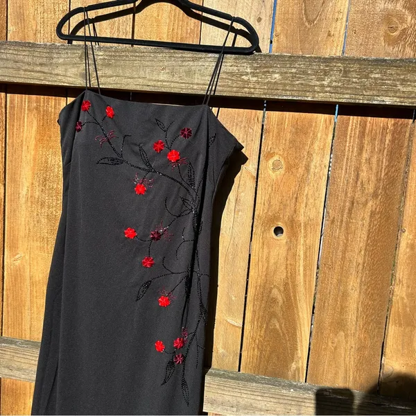 Vintage 90s/Y2K Goth Fairy Embellish 3D Flowers Spaghetti Strap Maxi Dress Sz 14 - Image 4