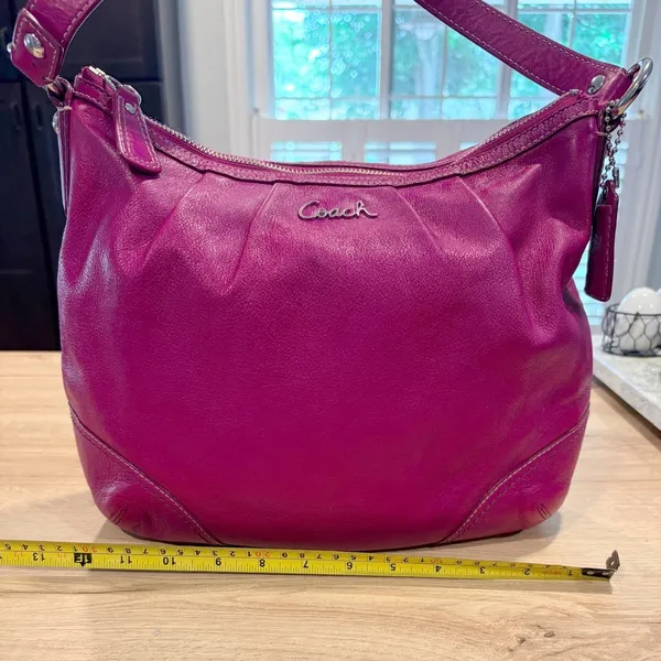 Coach‎ Magenta Pink Leather Hobo Shoulder Bag Silver Hardware 27741 - Image 2