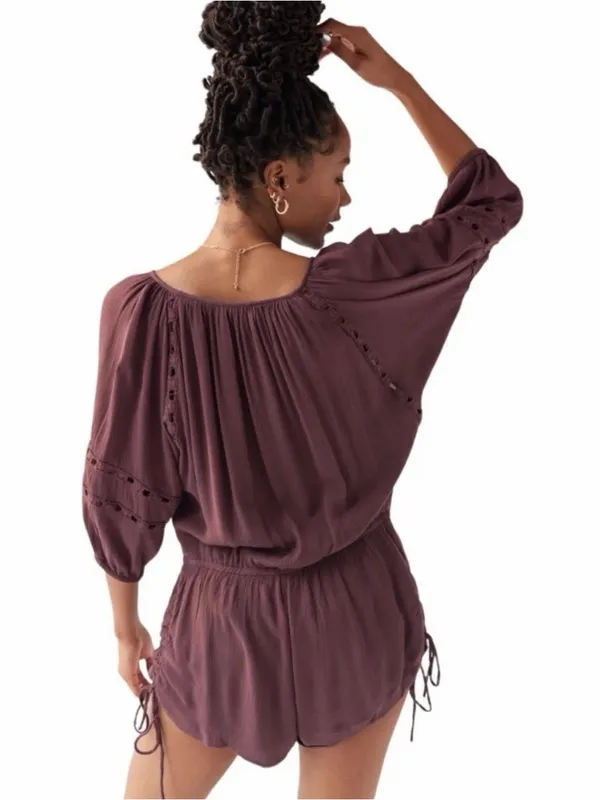 NWOT Urban Outfitters Junie Long Sleeve Romper, Bohemian Brown, Size S - Image 3