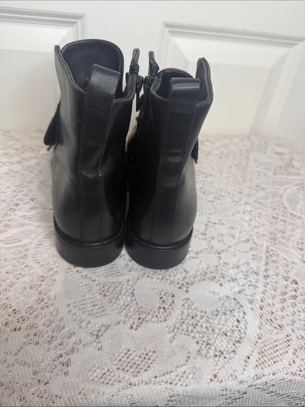 Maje Felipe Moto black with chunky Gold Buckles ankle boots sz 7 - Image 6