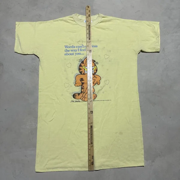 Vintage 70s Garfield Tshirt One Size Yellow Single Stitch Nightgown Double Sided - Image 3