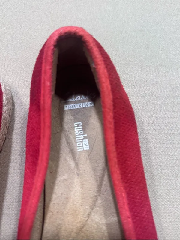 Clarks Collection Cushion Soft Red Suede Espadrille Slip-On Shoes - Image 3