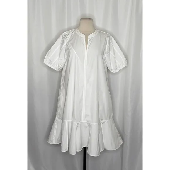 NWT!! J. CREW Delilah Dress Cotton‎ Poplin Solid White Mini Ruffle Small Tall ST - Image 2