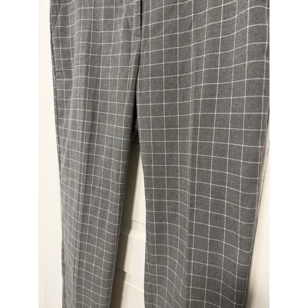 LOFT Grey Windowpane Plaid Straight Leg Trousers Dress Pants Womens Mid Rise 10 - Image 7