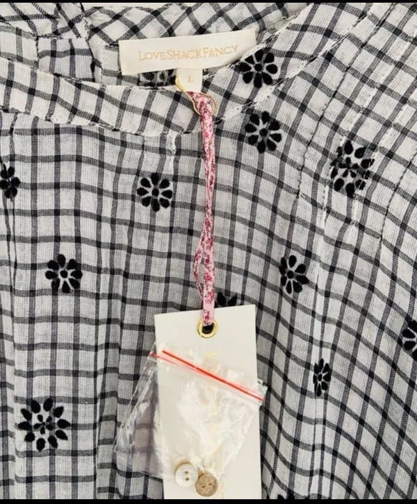 LoveShackFancy Lorelei Charcoal Floral Gingham Plaid Mini Dress Size Large - Image 9