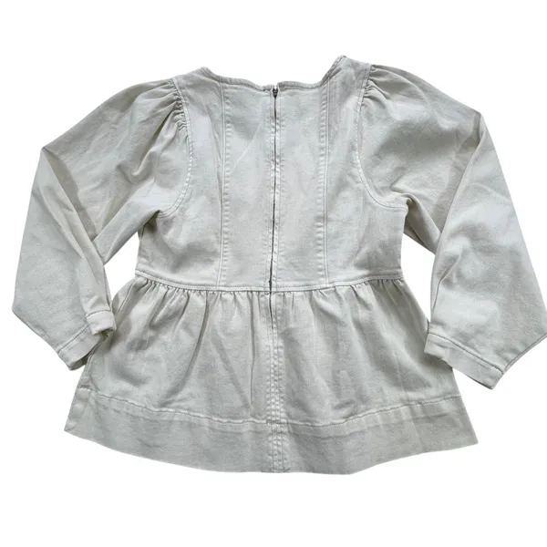 DO+BE Cream Heyward Denim Peplum Top Womens XS Ivory Square‎ Neck Puff Sleeve - Image 12