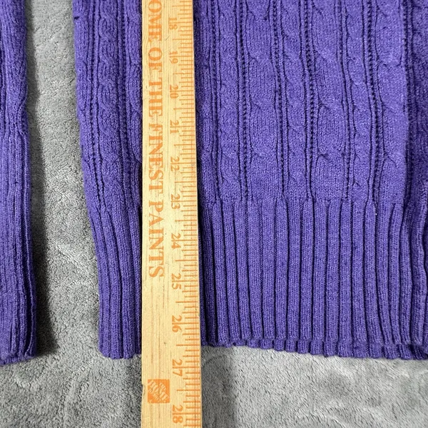 Y2K American Eagle V Neck Fitted Cable Knit Sweater Women Medium Purple Preppy - Image 10