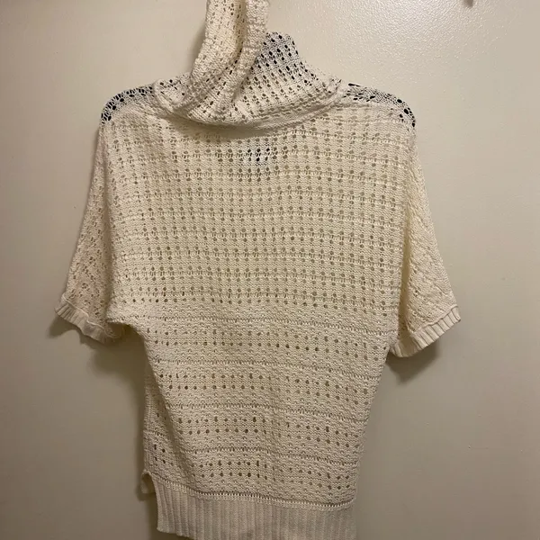 American Eagle Womens Hooded Crochet Knit Sweater S Ivory Cream Short Sleeve - Image 6